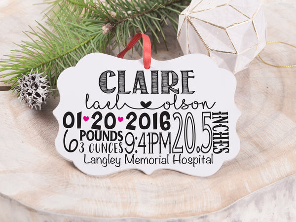 Ornament - "Chalkboard Birth Stats"