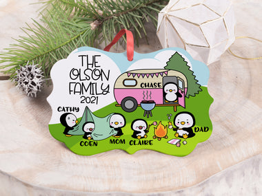 Ornament - "Camping Penguin Family"